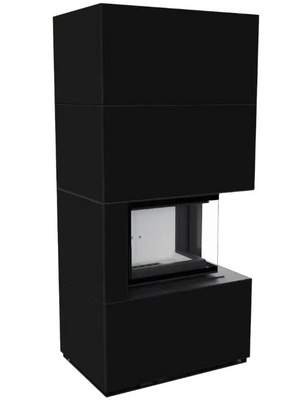 Камін Kratki FLOKI BOX правий 8 kW &Oslash; 160 в обудові з керамограніту NERO ASSOLUTO FLOKI/P/BS/Q/N/A фото