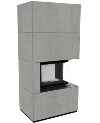 Камін Kratki FLOKI BOX правий 8 kW &Oslash; 160 в обудові з керамограніту CEMENTO GRIGIO BOCCIARDATA FLOKI/P/BS/Q/C/G/B фото