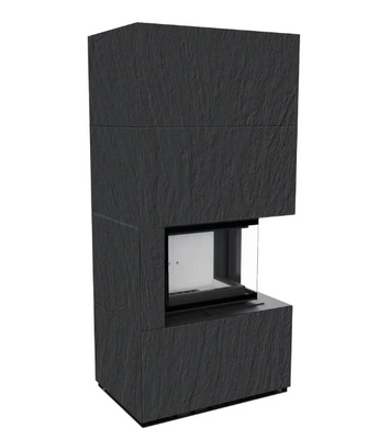 Камін Kratki FLOKI BOX правий 8 kW &Oslash; 160 в обудові з керамограніту NATURALI ARDESIA NERO A SPACCO FLOKI/P/BS/Q/N/A/N фото