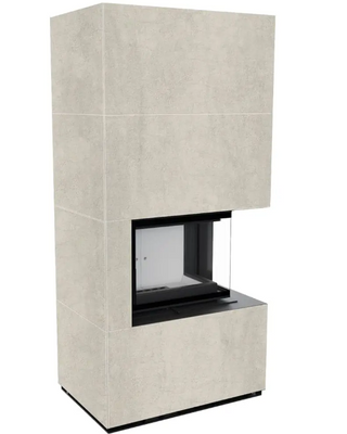 Камін Kratki FLOKI BOX правий 8 kW &Oslash; 160 в обудові з керамограніту NATURALI PIETRA DI SAVOIA PERLA BOCCIARDATA FLOKI/P/BS/Q/N/P/D/S/P фото