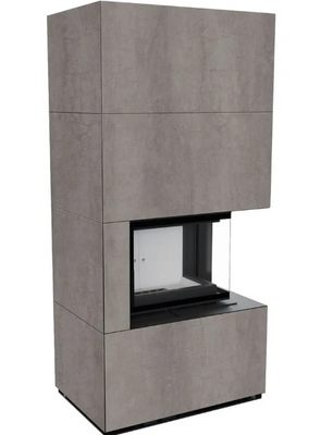Камін Kratki FLOKI BOX правий 8 kW &Oslash; 160 в обудові з керамограніту NATURALI PIETRA DI SAVOIA GRIGIA BOCCIARDATA FLOKI/P/BS/Q/N/P/D/S/G фото