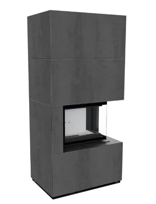 Камін Kratki FLOKI BOX правий 8 kW &Oslash; 160 в обудові з керамограніту NATURALI PIETRA DI SAVOIA ANTRANCITE BOCCIARDATA FLOKI/P/BS/Q/N/P/D/S/A/B фото