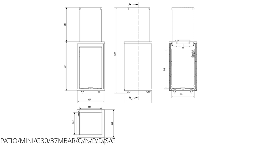 Газовий обігрівач Kratki PATIO MINI керамограніт NATURALI PIETRA DI SAVOIA GRIGIA - пульт PATIO/MINI/G30/37MBAR/Q/N/P/D/S/G фото