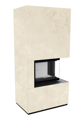 Камін Kratki FLOKI BOX правий 8 kW &Oslash; 160 в обудові з керамограніту OXIDE BIANCO FLOKI/P/BS/Q/O/B фото