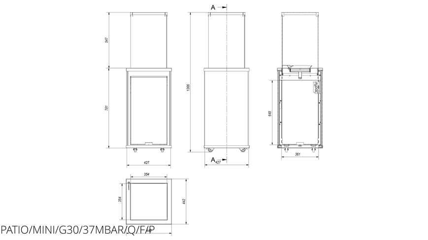 Газовий обігрівач Kratki PATIO MINI керамограніт FILO PECE - пульт PATIO/MINI/G30/37MBAR/Q/F/P фото