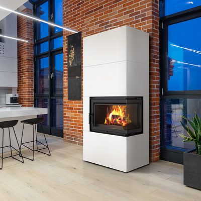 Камінна топка Kratki SIMPLE 12 BS права в обудові BOX стальний - білий SIMPLE/BOX/P/S/BIANCO фото