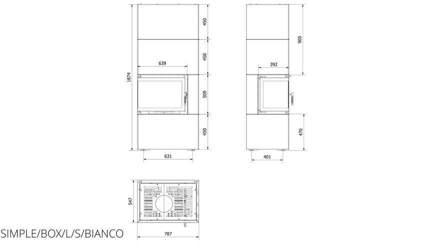 Камінна топка Kratki SIMPLE 12 BS ліва в обудові BOX стальний - білий SIMPLE/BOX/L/S/BIANCO фото