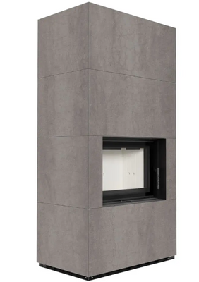 Камін Kratki FLOKI BOX 8 kW &Oslash; 160 в обудові з керамограніту NATURALI PIETRA DI SAVOIA GRIGIA BOCCIARDATA FLOKI/PF/Q/N/P/D/S/G фото