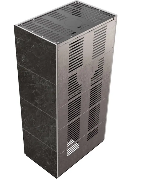 Камін Kratki FLOKI BOX 8 kW &Oslash; 160 в обудові з керамограніту NATURALI NERO GRECO FLOKI/PF/Q/N/G фото