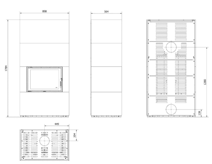 Камін Kratki FLOKI BOX 8 kW &Oslash; 160 в обудові з керамограніту NATURALI NERO GRECO FLOKI/PF/Q/N/G фото