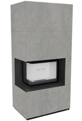 Камін Kratki FLOKI BOX лівий 8 kW &Oslash; 160 в обудові з керамограніту CEMENTO GRIGIO BOCCIARDATA FLOKI/L/BS/Q/C/G/B фото