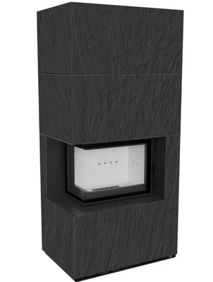 Камін Kratki FLOKI BOX лівий 8 kW &Oslash; 160 в обудові з керамограніту NATURALI ARDESIA NERO A SPACCO FLOKI/L/BS/Q/N/A/N фото