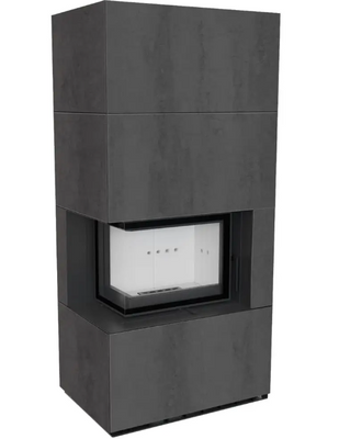 Камін Kratki FLOKI BOX лівий 8 kW &Oslash; 160 в обудові з керамограніту NATURALI PIETRA DI SAVOIA ANTRANCITE BOCCIARDATA FLOKI/L/BS/Q/N/P/D/S/A/B фото