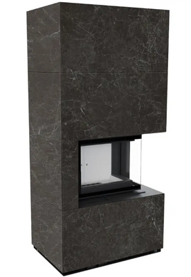 Камін Kratki FLOKI BOX правий 8 kW &Oslash; 160 в обудові з керамограніту NATURALI NERO GRECO FLOKI/P/BS/Q/N/G фото