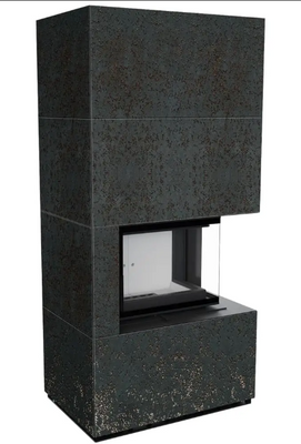 Камін Kratki FLOKI BOX правий 8 kW &Oslash; 160 в обудові з керамограніту OXIDE NERO FLOKI/P/BS/Q/O/N фото