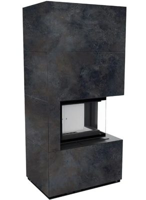 Камін Kratki FLOKI BOX правий 8 kW &Oslash; 160 в обудові з керамограніту OSSIDO NERO FLOKI/P/BS/Q/OS/N фото